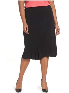Ming Wang Black Stretch Kick Pleat Flare Midi Skirt Size XL NWOT